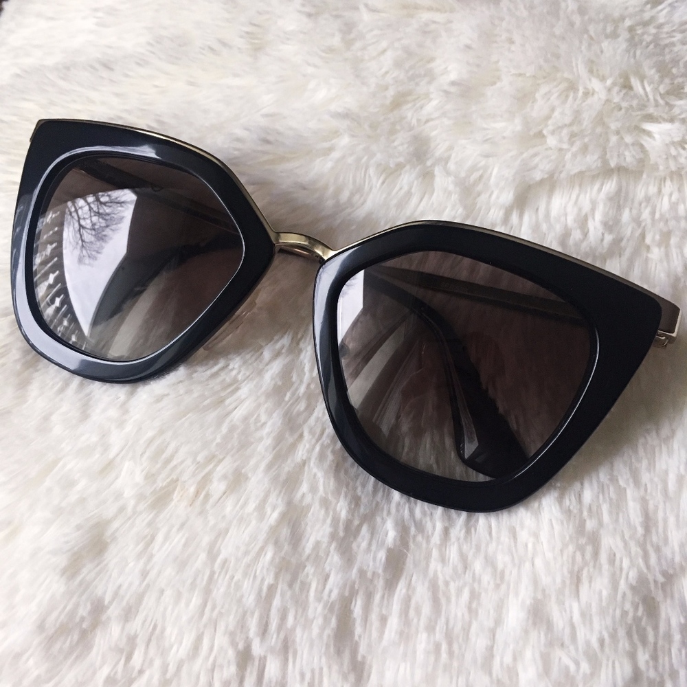 PRADA: Black+Gold Cat Eye Cinema Sunglasses-W/Case